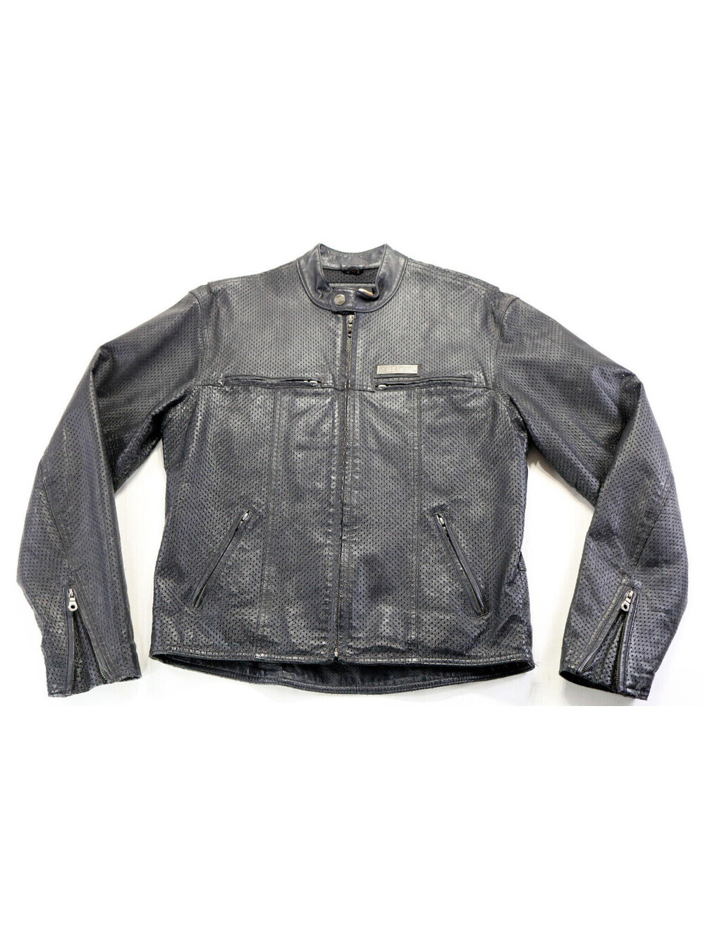 vintage perforated harley davidson jacket M black leather cafe racer basic bar